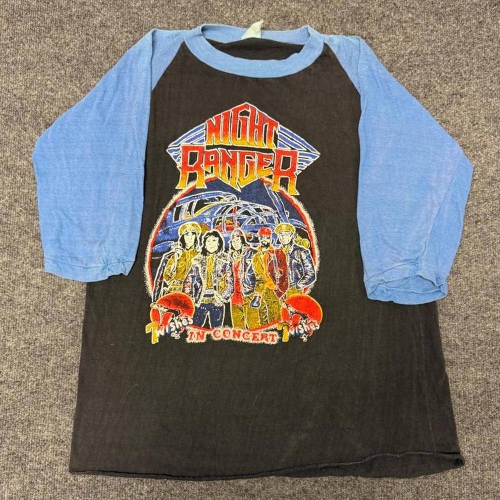 Vintage 1980s Night Ranger 7 Wishes Tour Concert Shirt Raglan 3/4 Sleeve Small